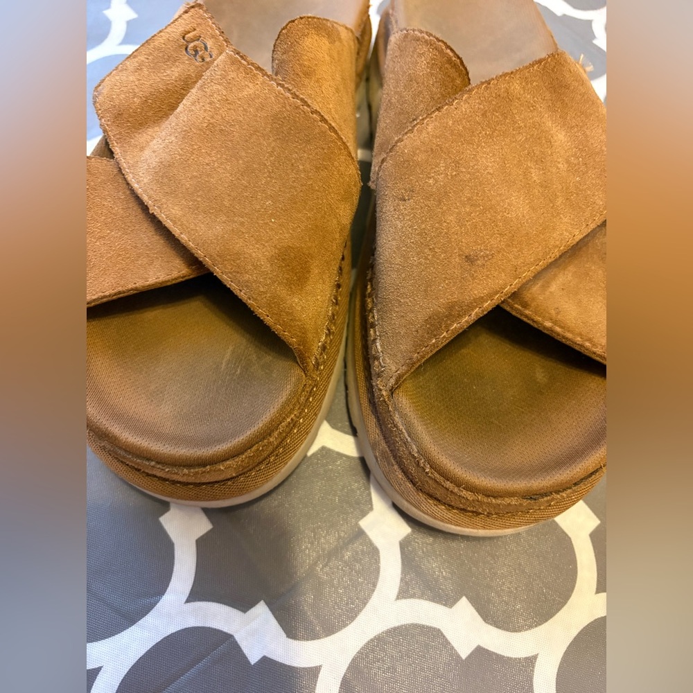 UGG womens Goldenstar Cross Slide Platform Suede Leather Crisscross Slides - Picture 10 of 10